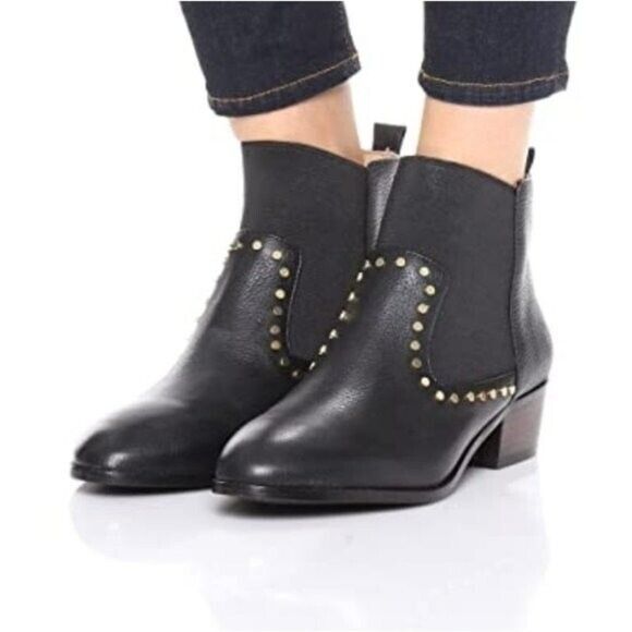YOSI SAMRA Daryll Studded Ankle Boots Booties in Black Pebbled Leather - Picture 2 of 12